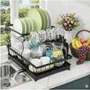 CEASIN 2 Tier Dish Drying Rack, Premium Alloy Steel Dish Drainer for Kitchen Counter, Drainboard & Cup Holder, Anti-Rust & Space Saving, Utensil Holder, Black Dish Drying Rack, 44.5x31.8x11.7