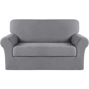 Turquoize Stretch Sofa Slipcover 2 Pieces Sofa Cover Couch Cover for 2 Cushion Couch Washable Furniture Protector Covers with Elastic Bottom Feature Thick Jacquard Fabric (Loveseat, Dove)