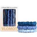 VLOMOT 3 Pcs Set 100% Pure Mulberry Silk Hair Scrunchies Hair Ties with 3 Chic Colors Everyday Skinny Scrunchies Silk Ponytail Holders Hair Care No Damage (Blue)