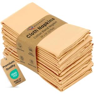 Ruvanti Cloth Napkins Set of 12, 18x18 Inches Napkins Cloth Washable, Soft, Durable, Absorbent, Cotton Blend. Table Dinner Napkins Cloth for Hotel, Lunch, Restaurant, Wedding, Parties - Yellow Gold