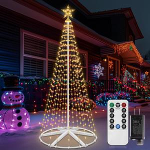 8Ft 442 LEDs Christmas Cone Tree Lights, Outdoor Christmas Tree with 8 Modes Timer Remote, Artificial Christmas Trees for Indoor Outdoor Xmas Decorations,Warm White
