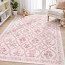 Pink Rug for Bedroom Girls, 5x7 Washable Rug for Floral Nursery Decor, Cute Soft Low-Pile Non Slip Indoor Floor Carpet for Baby Kids Room Playroom Living Room Dorm, Pink Multi