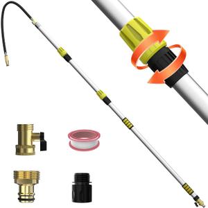 24FT Reach 8-18FT Telescopic Pole Gutter Cleaning Tools from Ground, Up to 24FT Reach, Flexible Wand, Adjustable Flow for Garden, Roof Gutters, Leaves & Debris Removal