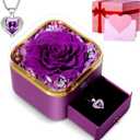 Mothers Day Flower Gifts for Mom,Preserved Purple Real Rose with Purple Necklace,Forever Flowers Rose Gifts for Women Mom Wife Girlfriend on Mothers Day Valentines Anniversary Birthday Gifts for Women