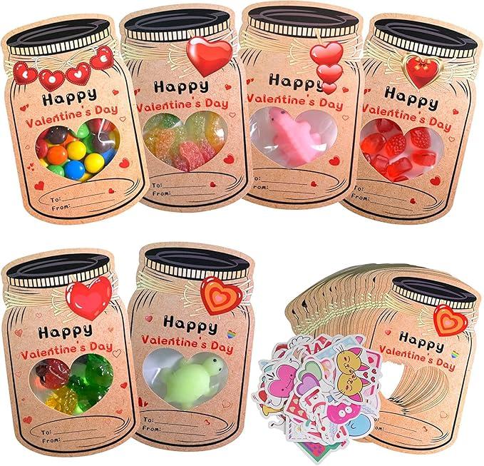 iRugosa hapfyer Valentines Cards for Kids 60 Pack with Stickers, Happy Valentines Day Cards for Kids School Classroom Exchange Party Favors - Valentines Day Gifts for Kids (Candy or Toys Not Included)