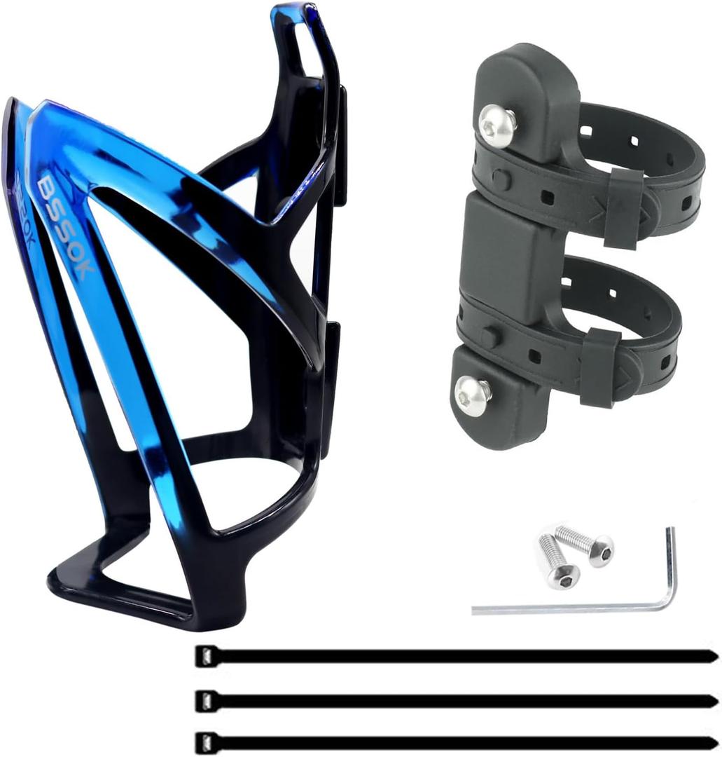 Bike Water Bottle Holder Ultra-Light Bicycle Bottle Cages with Cage Mounting Base for Road MTB Bikes (black-blue)