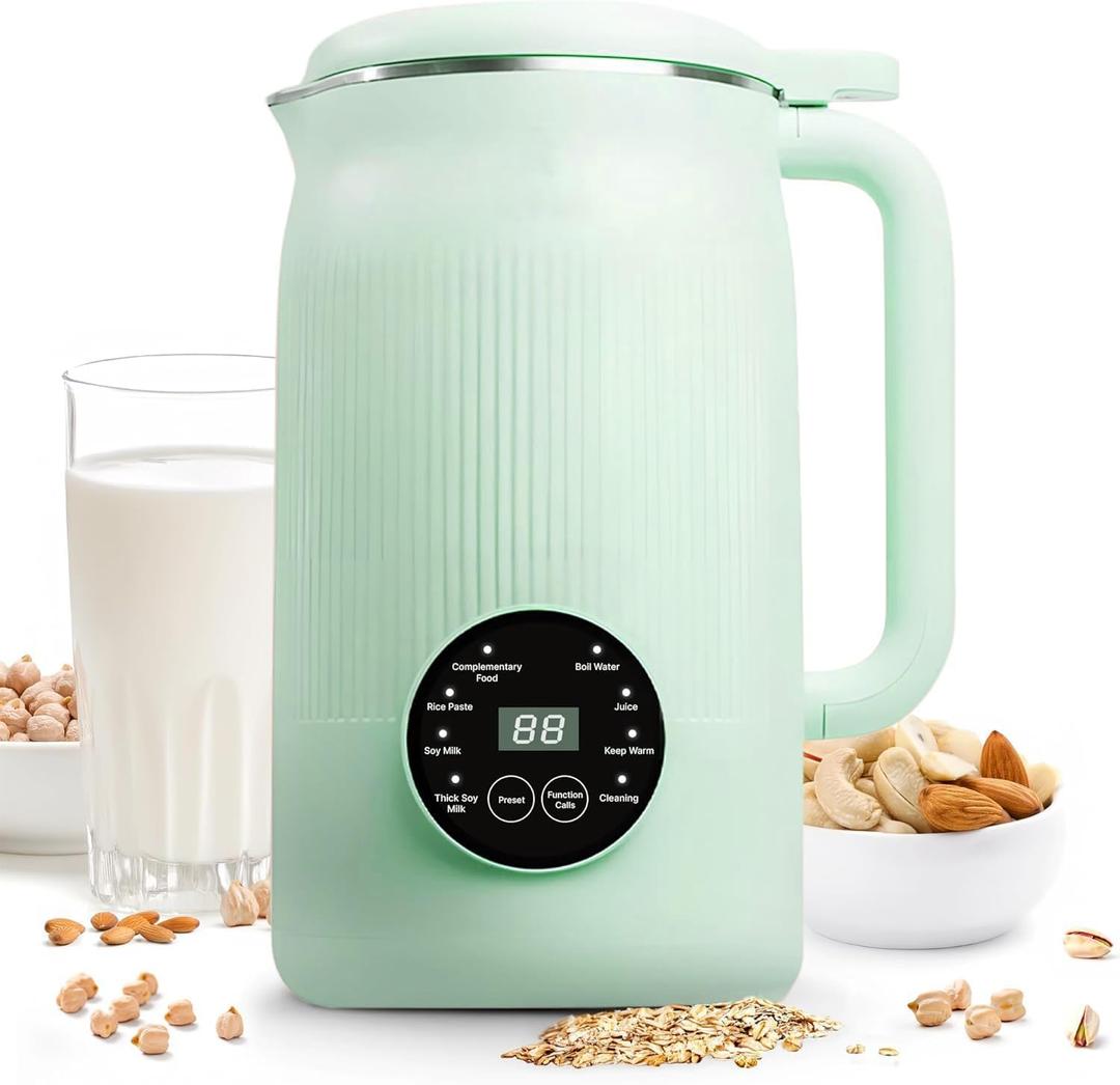 8-in-1 Automatic Nut Milk Maker, 40oz Soy Almond Oat Milk Machine  Delay Start, Keep Warm, Self-Clean, No Straining Needed, BPA-Free, Quiet, Recipe Book & Juice, Green