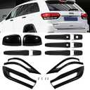 Tail Light Lamp Cover & Mirror Covers & Door Handle Covers Trim Bezel Glossy Cover Trim Exterior Accessories For Jeep Grand Cherokee 2014-2021(Black)