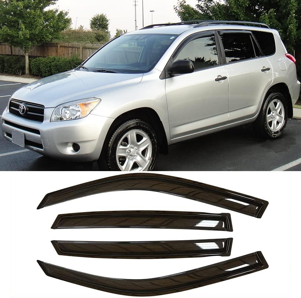 94608 Original Side Window Visor Deflector Rain Guard fit for 2006-2012 Toyota RAV4,4pcs Outside Mount Tape-on Shatterproof Dark Smoke Window Vent Shades