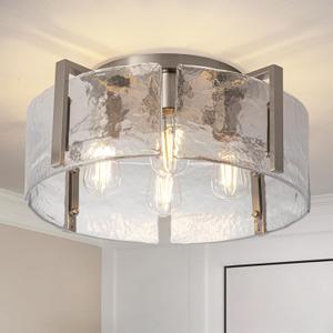 Modern Semi Flush Mount Ceiling Light Fixture, Nickel Hallway Light Fixtures Ceiling Mount, Dimmable Foyer Kitchen Lighting Fixtures Ceiling Lights for Bedroom Bathroom Dining Room Laundry Room