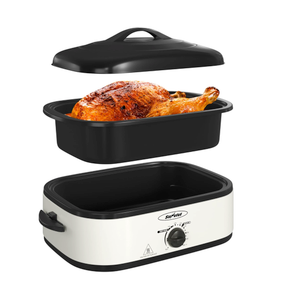 Sunvivi Electric Roaster Oven with Self-Basting Lid, 14-Quart Turkey Roaster Oven with Removable Pan and Rack, Stainless Steel, White