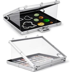 Wonderjune 24"x20" Trade Show Display Case Sports Card Portable Aluminum Showcase Table Top Locking Display Case for Jewelry Trading Cards Collectibles