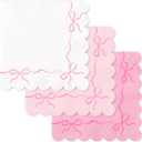 150Pcs Pink Bow Napkins Coquette Bownot Scalloped Edge Disposable Napkins 6.5 x 6.5 inch Valentine's Day Pink Luncheon Dinner Napkin for Wedding Birthday Bridal Party Table Supplies