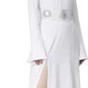 MORROWIND Women Costume White Hooded Long Dress Robe with Belt Halloween Cosplay Party Outfit Suit (Small)