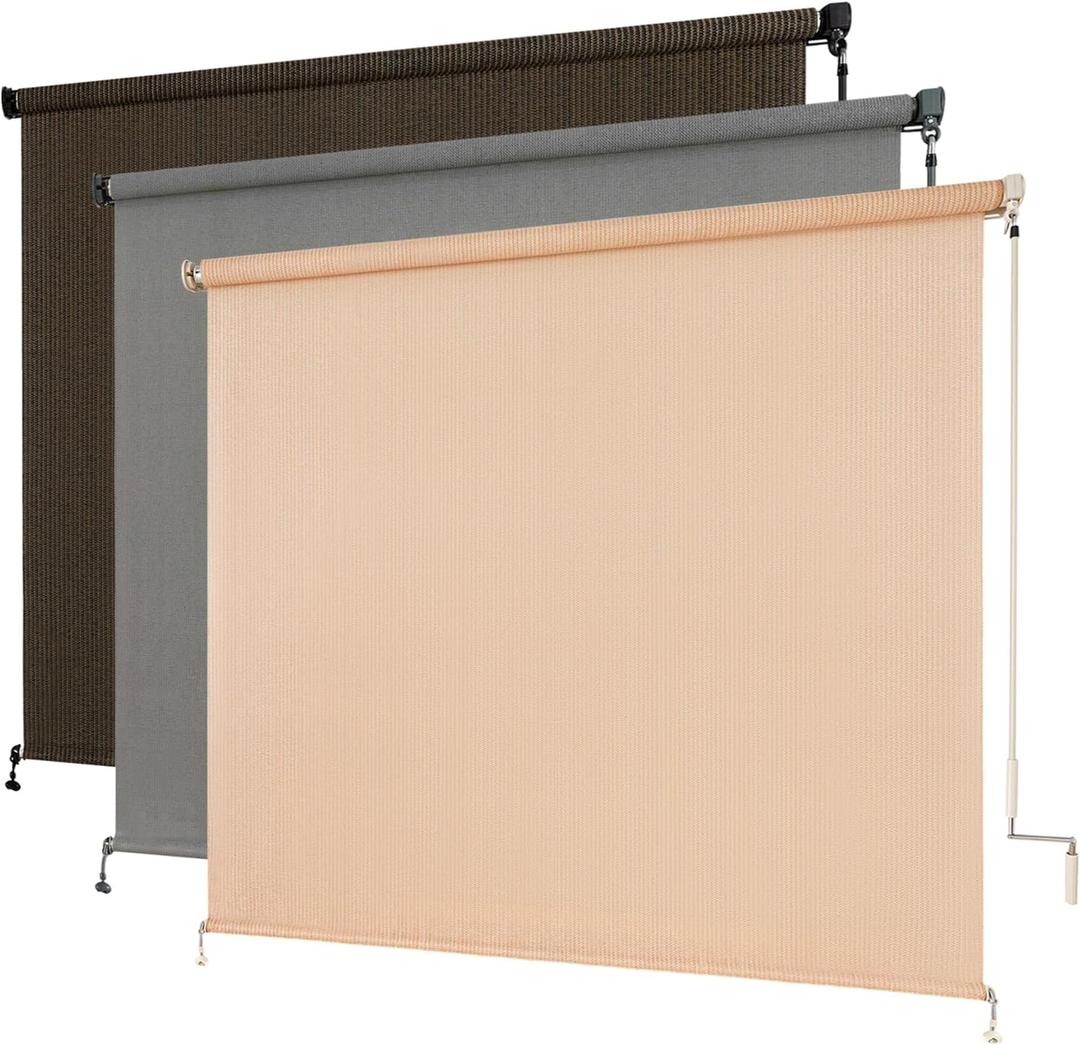 Outdoor Roller Shade, Exterior Cordless Patio Roll Up Blinds with Splicing Design, Cordless Shade Cloth Roll Blinds for Porch Gazebo Pergola Balcony Backyard (8' W x 6' H, Sesame)