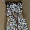 Rowfad 40 Pcs Artificial Berry Stems Branches, Christmas White Faux Holly Berries Picks Ornaments for Christmas Tree Wreath DIY Craft Decorations Holiday Home Decor (40, White)