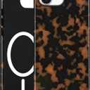 Jusy Compatible with MagSafe Brown Tortoise Shell Print Phone Case for iPhone 16e/17e, Amber Trendy Luxury Magnetic Soft TPU and Hard PC Protective Phone Cover for Women Girls
