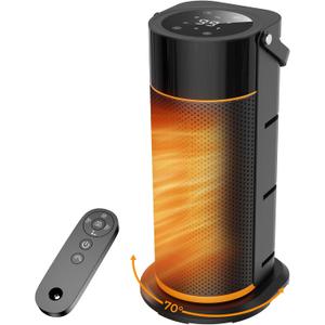 Space Heater - 1500W Portable Space Heaters for Indoor Use, PTC Ceramic Electric Heater with Remote, 4 Modes, 9H Timer, Low Noise, 70Oscillation, Overheat & Tip-Over Protection for Office Home (Black)