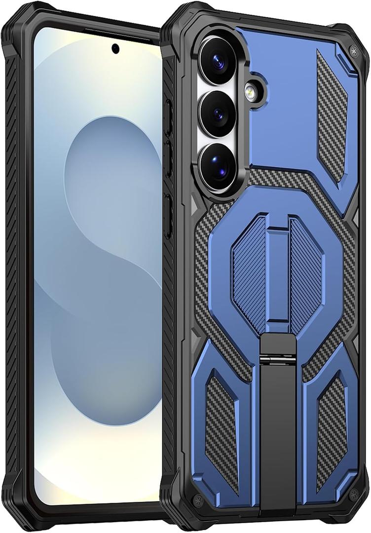 for Galaxy S24/S25 Magnetic Case with Screen Protectors, Blue | Compatible with MagSafe, Concealed Kickstand, 2 Pack Screen Protectors, Military Grade, Double Layer, Shockproof Protection