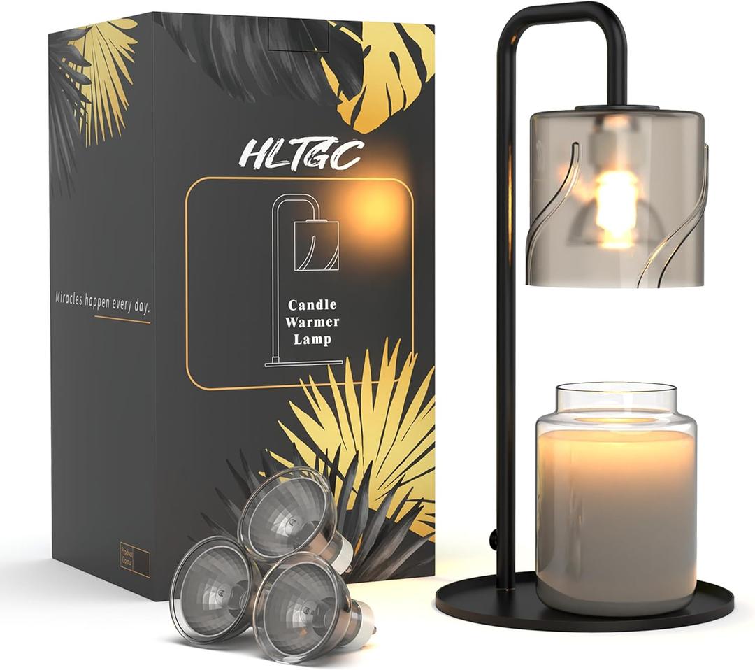 Candle Warmer Lamp with Timer Dimmer, with 2 Bulbs,Adjustable Height, for Mom,Birthday Gifts for Women,for Yankee Jars,for Room Home Decor , Black 