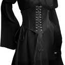 ETATNG Womens Two Piece Corset Dress Off Shoulder Bell Sleeve Summer Party Lace Up Bustier Dress (Large, U1-new Black Set)