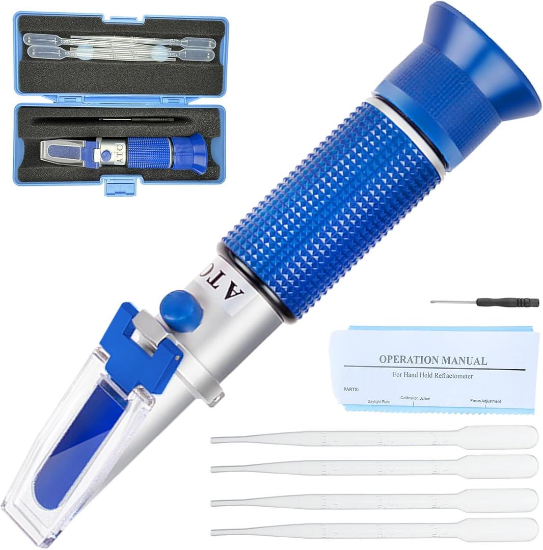 5-in-1 DEF Antifreeze Refractometer Coolant Tester with ATC Hydrometer Kit for Automotive Antifreeze Diesel Exhaust Fluid Ethylene Glycol or Propylene Glycol Based Windshield Washer Fluid Battery Acid