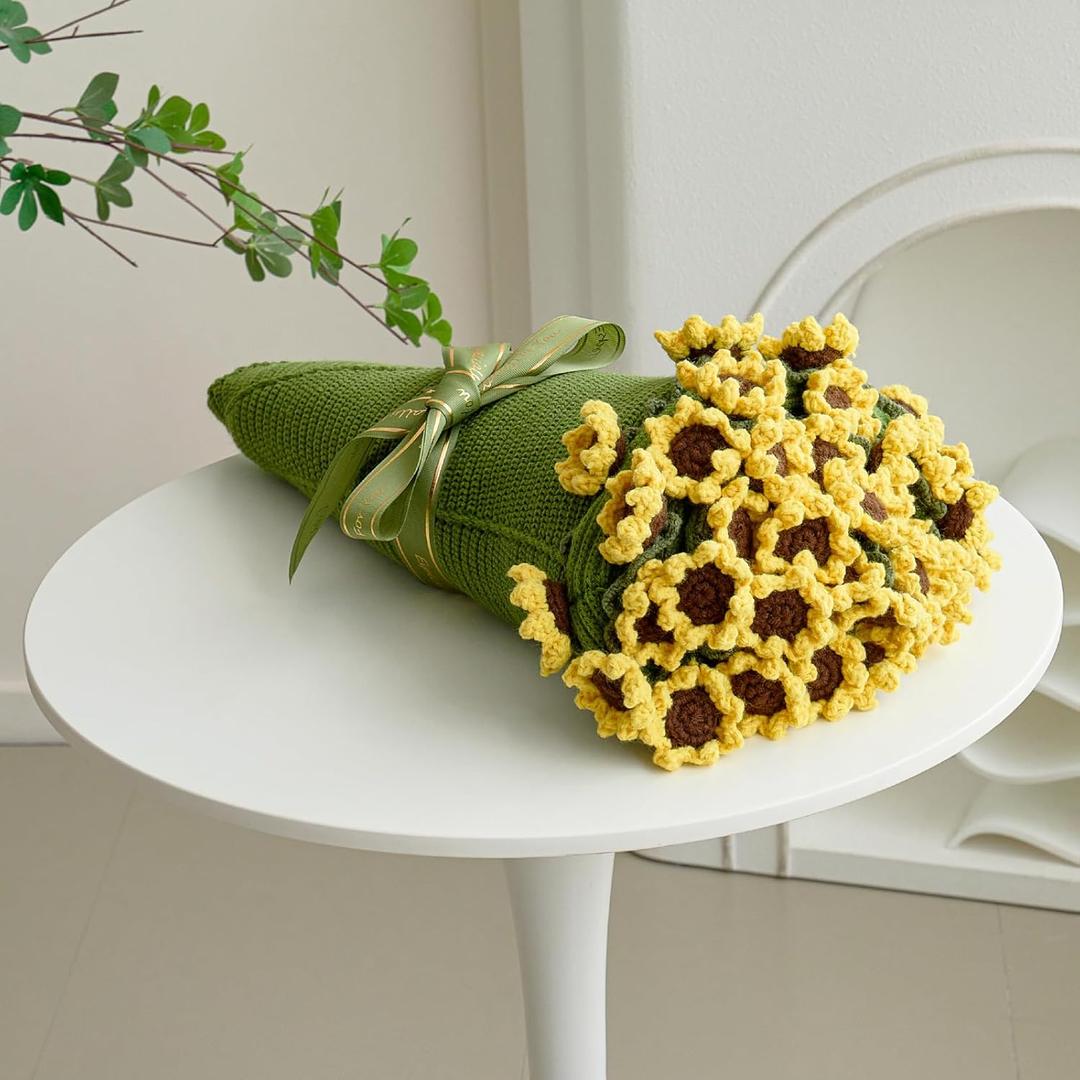 Longhui bedding Crochet Flower Bouquet Throw Blanket, Handmade Knitted Blanket with Sunflower, Cute Romantic Gift for Her Girlfriend Mom Mother’s Day Valentine Wedding Anniversary Birthday, 60 Inches