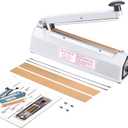 METRONIC Impulse Sealer 8 inch, Manual Heat Sealer Machine for Plastic Bags, Shrink Wrap Bag Sealers Heavy Duty Sealing Machine With Repair Kit (White)