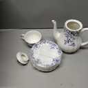 Ceramic Tea Set Vintage Floral,Teapot， Cup and Saucer Set, Sugar Bowl and Creamer Pitcher with Spoons (Little Blue Flowers)