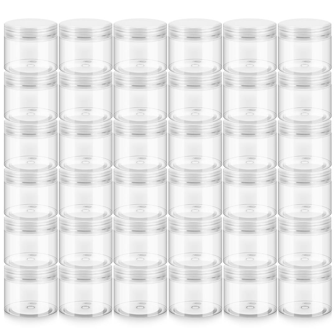 36 Pack 6oz Household Plastic Jars with Lids, BPA Free, Reusable, Refillable Transparent Cosmetic Containers for Bath Salts, Cosmetics, Powders, Beauty Product and Small Accessories, White