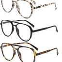 DXYXYO Retro Aviator Reading Glasses for Women, Mens Lightweight Blue Light Blocking Computer Readers (Black+brown Leopard+grey Leopard)