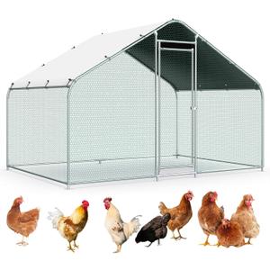 Lyromix 10x6.6FT Large Metal Chicken Run with Roof, Walk-in Poultry Cage Chicken Coop Runs House for Yard with Waterproof Cover, Ducks Rabbits Habitat Cage Spire Shaped Coop