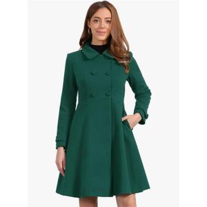 Allegra K Women's Winter Coat Overcoat Lapel Collar Long Swing A Line Double Breasted Pea Coat, Size: L