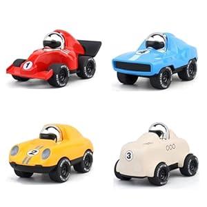 Elementoy 4-Pack Alloy Press and Go Toy Cars, Die-cast Collectible Model Race Cars, Birthday Christmas Holiday Party Gift for Kids 3+, Adults, and Collectors, Multi-Color (Cars #1 to #4)