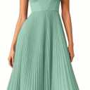 Womens Pleated A-Line Ruched Sleeveless Prom Dress Adjustable Spaghetti Strap Backless Party Gown Dress (Green) L