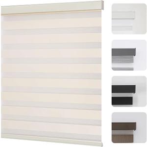 Joydeco Cordless Zebra Blinds for Windows, Dual Layer Light Control Window Blinds with Light-Proof Aluminum Cover, Free-Stop Roller Shades for Home & Office (Beige,35" W x 75" H)