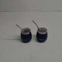 London Sip Yerba Mate Cup and Bombilla Set, Includes 2 Mate Gourds, Spill Resistant Lids, and Mate Straws, Bombilla Brush and Pouch Included, Yerba Mate Gourd Kit Mate Tea Cups, Blue
