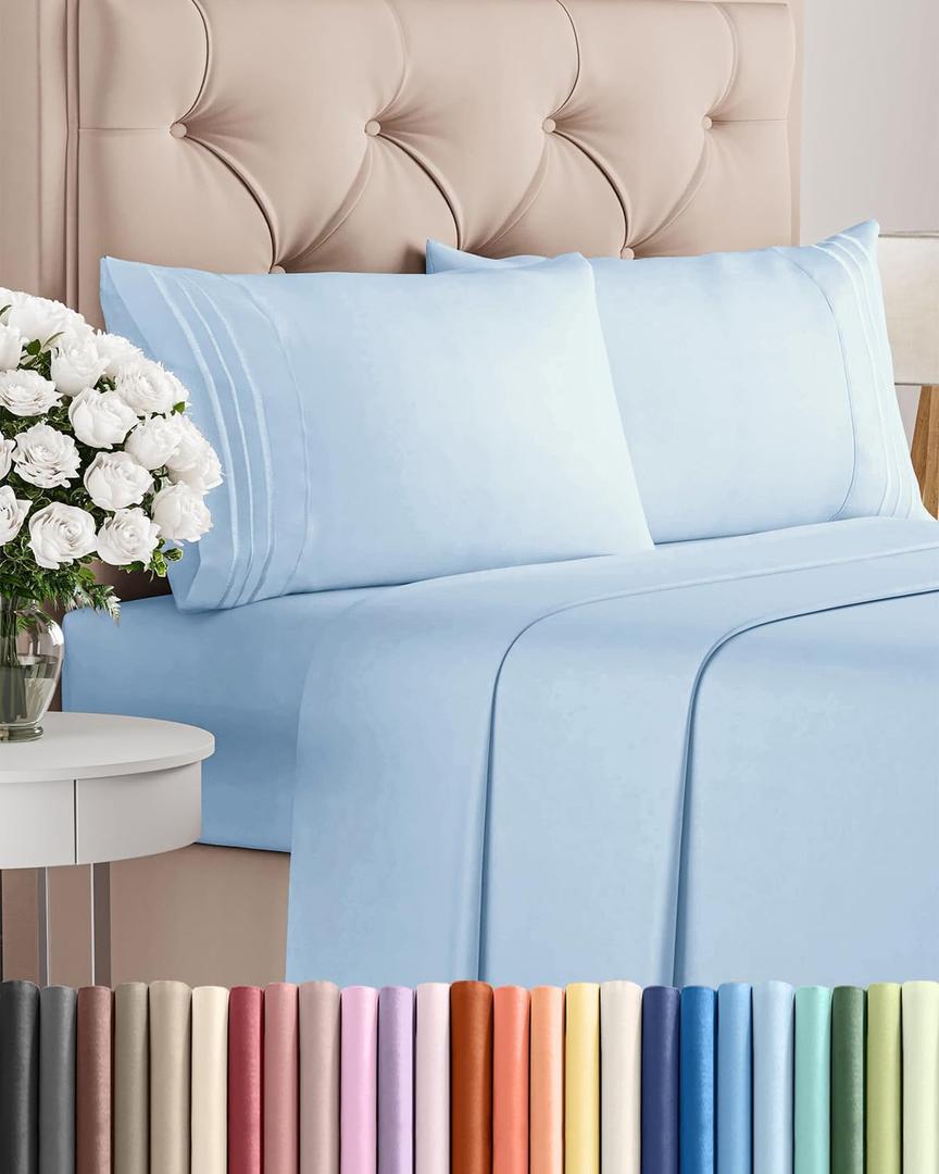 King Size 4 Piece Sheet Set - Comfy Breathable & Cooling Sheets - Hotel Luxury Bed Sheets for Women & Men - Deep Pockets, Easy-Fit, Soft and Wrinkle Free Sheets - Light Blue Oeko-Tex Bed Sheet Set