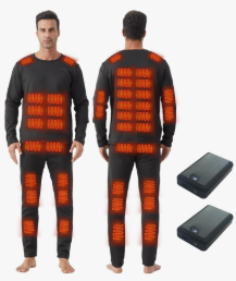Heated Thermals Underwear Set for Men, 42 Heating Zones Electric Pants and Top with 2X 16000mAh Quickly-Charging Batteries, Size M