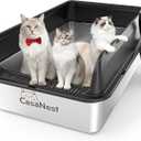 XXXL Stainless Steel Litter Box, 28.1'' Extra Large Metal Litter Box for Big and Multi Cats, Low Entry Design, Metal Pan, Non-Sticky, Anti-Leakage, Easy to Clean (Black)