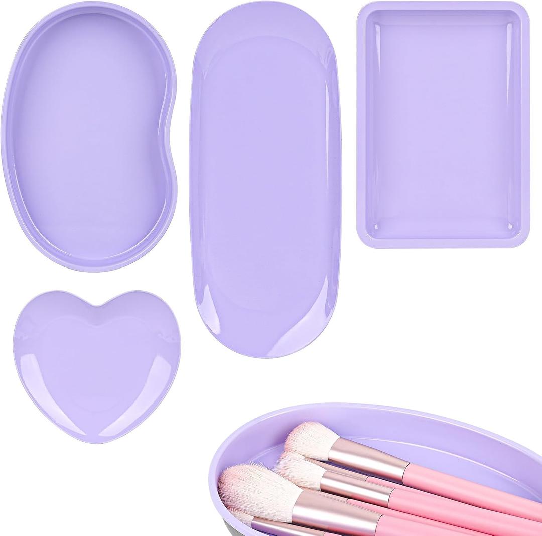 Stainless Steel Tray, Lrregular Tray, Nail Tool Dish, Trays for Jewelry, Makeup Cosmetic, Gadgets Set (Pink) (Purple)