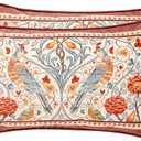 patdrea Designer Vintage Throw Pillow Covers 12"x20",Red Soft Velvet Lumbar Pillows Cover with Birds Floral Pattern,Rectangular Farmhouse Decorative Pillow for Couch Outdoor Set of 2