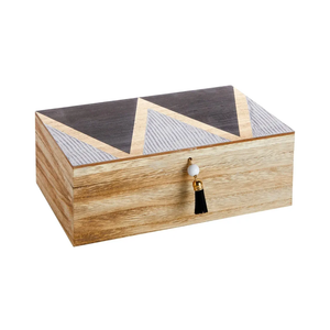 Juvale Small Wooden Decorative Box with Hinged Lid & Tassel, Jewelry & Trinket Storage - Wooden Jewelry Box - 9.4 x 6 x 3 Inches