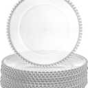 Lawei 12 Pack Clear Plastic Charger Plates with Bead Rim, 13 Inch Plastic Round Serving Plates Decor Dinner Plates for Party Wedding Events Dinner Decoration