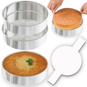 7 Inch Round Cake Pans Set of 3, Nonstick Stainless Steel Baking Pans Set with 100PCS Parchment Papers, Heavy Duty Durable Birthday Wedding Circle Layer Cake Pans Sets for Baking, Dishwasher Safe 
