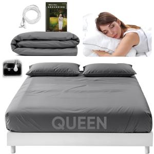 Earthing Grounding Sheets Queen Size (Grey) - 400 Thread Count Soft Earthing Grounding Sheet w/Cotton, & Silver Fiber- Earthing Sheets Grounding with Reinforced Grounding Cord for Conductivity, Gray