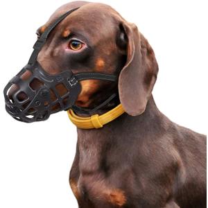 Ownpets Dog Muzzle, Adjustable Dog Basket Muzzle with Movable Cover to Prevent Biting, Chewing & Licking, Air Mesh Drinkable for Large Aggressive Dogs, M