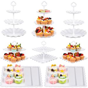 DIDROOM 12-Pack Dessert Table Display Set, 6 Cupcake Stands and 6 dessert tray, made of plastic Dessert Display Stands, Ideal for Wedding Baby Shower Tea Party, Easy to Clean and Assemble (White)