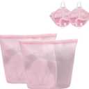 2 Pcs Special Zoning laundry bag for delicates with handles mesh laundry bags washing machine laundry totes travel storage and sorting bag (Pink2)