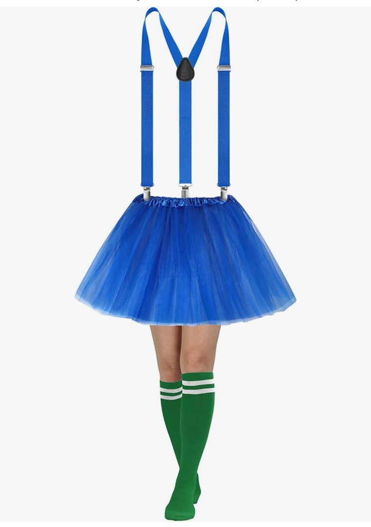 Sintege 3 Pcs Women's Tutu Costume, 5 Layered Tulle Tutu Skirt Y Back Adjustable Elastic Straps Striped Socks, Size -(M/L)